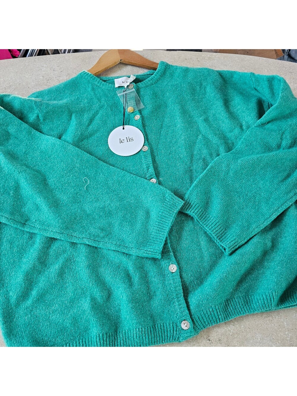 le lis Medium Teal Green Button-Up Cardigan Sweater